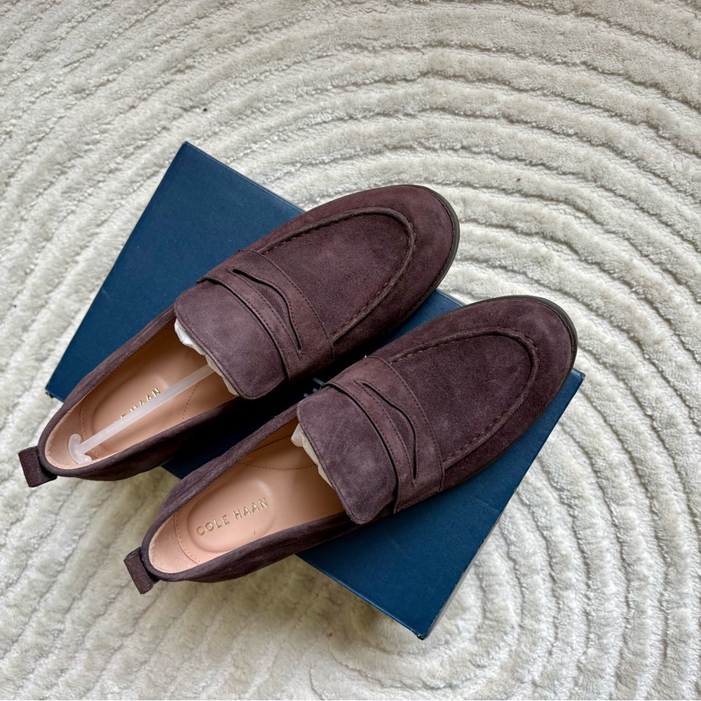 Cole Haan Women’s Stassi Penny Loafers in Dark Brown Suede
